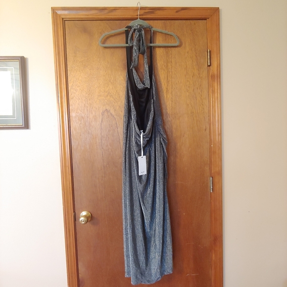 NWT Grace Karin Silver Grey Glitter Halter V Draped Neck Midi Dress Plus 2XL - Picture 4 of 9
